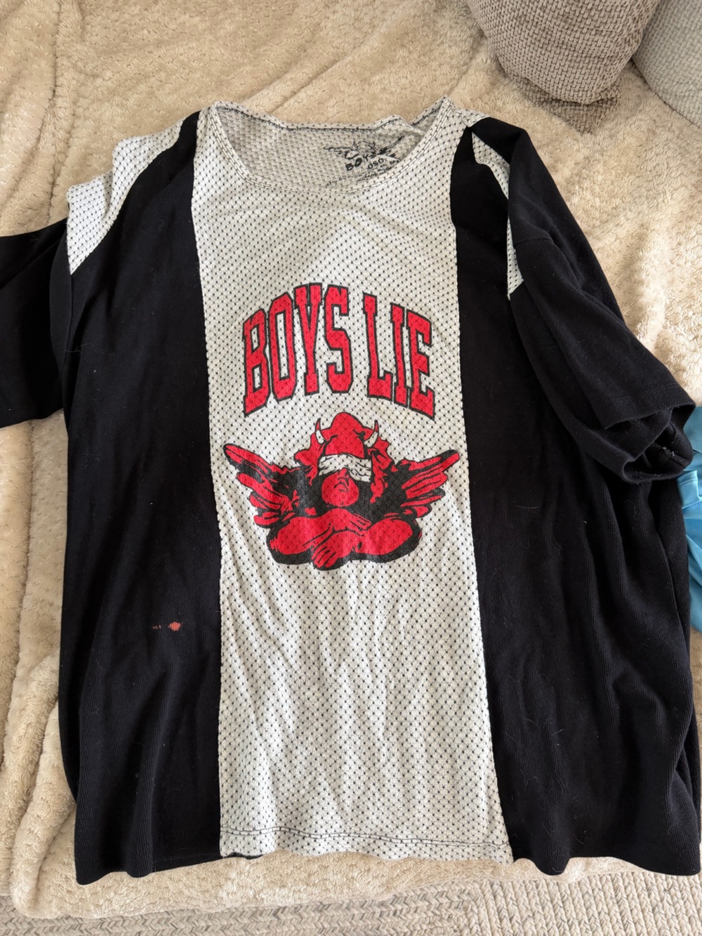 Boys Lie Black and White Mesh Graphic Jersey with Red Logo